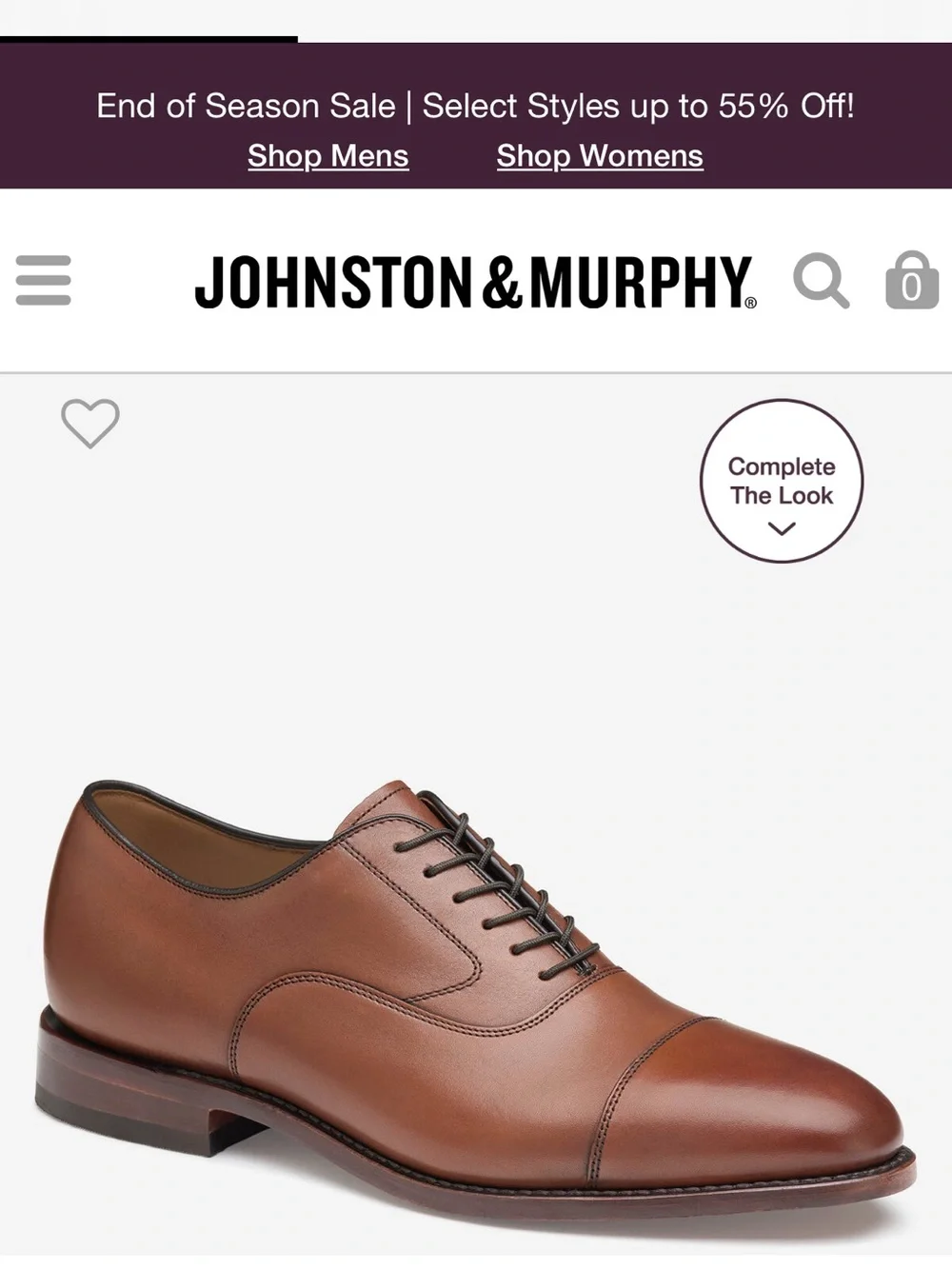 J. Murphy by Johnston & Murphy men’s cap-toe dress shoe cognac leather Sz 9.5M